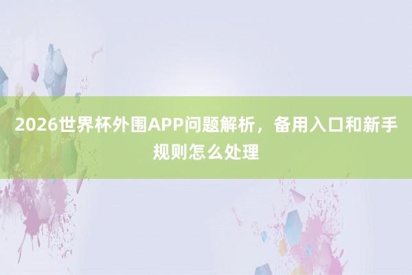 2026世界杯外围APP问题解析，备用入口和新手规则怎么处理