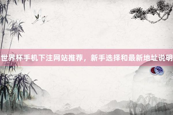 世界杯手机下注网站推荐，新手选择和最新地址说明