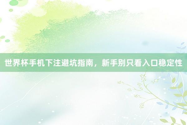 世界杯手机下注避坑指南，新手别只看入口稳定性